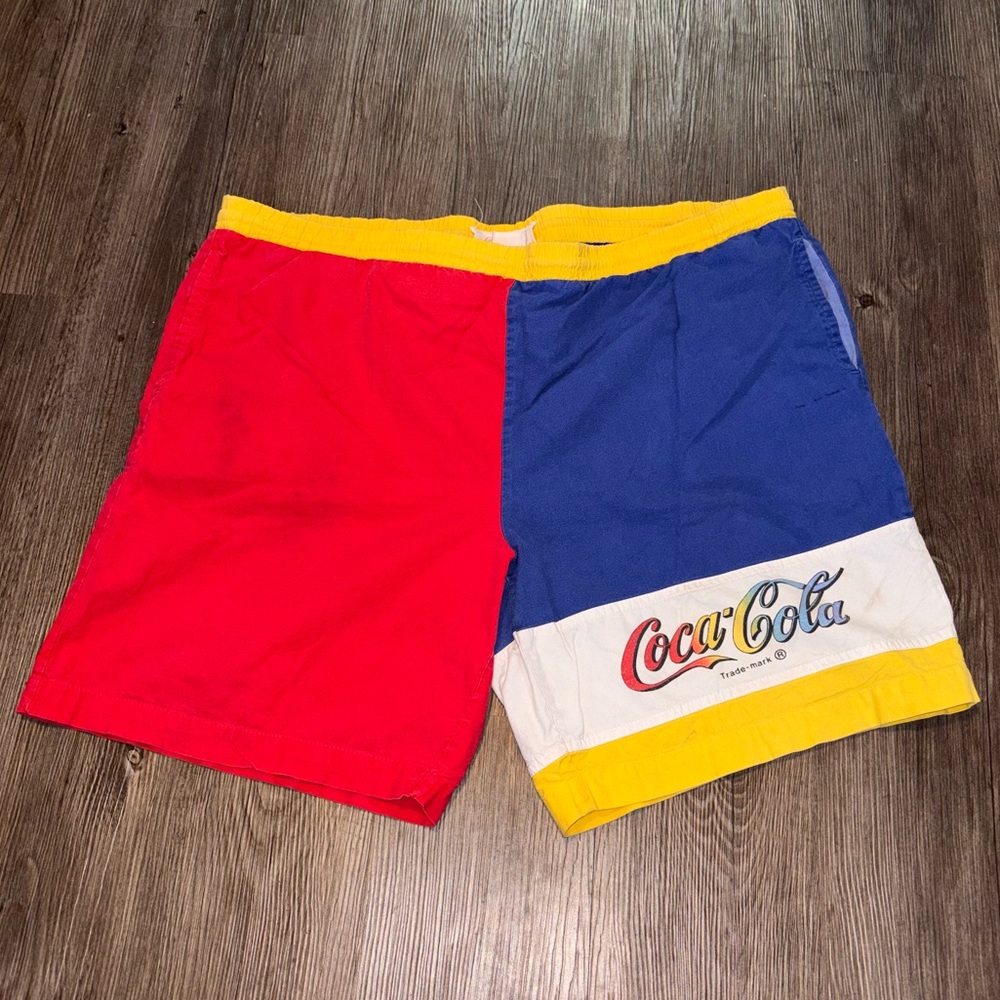 Vintage 90s Coca-Cola color block swim trunks